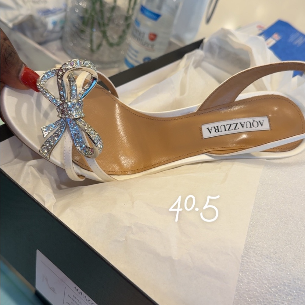 Aquazzura White Crystal Bow Sandals